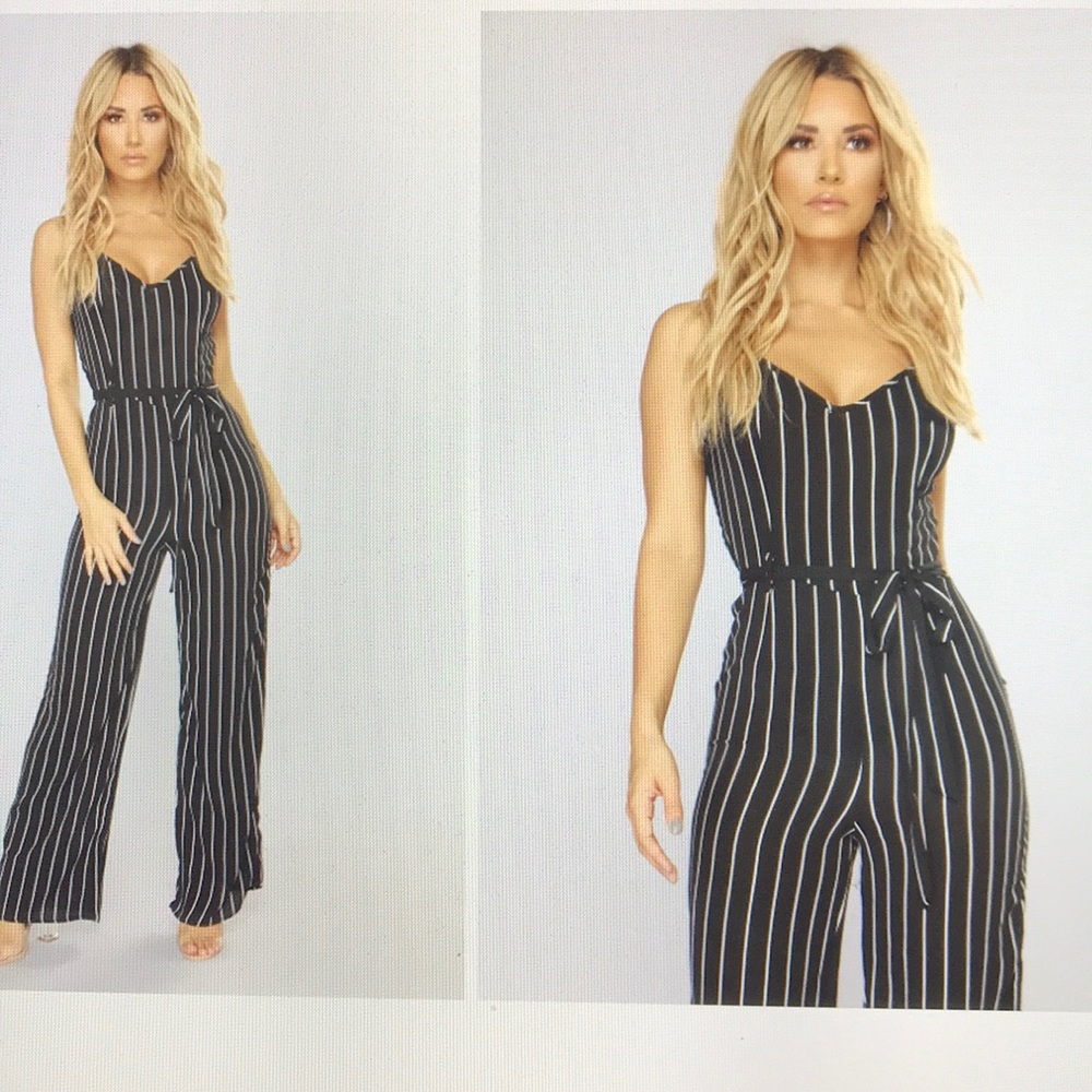 Fashion Nova Lets Go Away Striped Jumpsuit